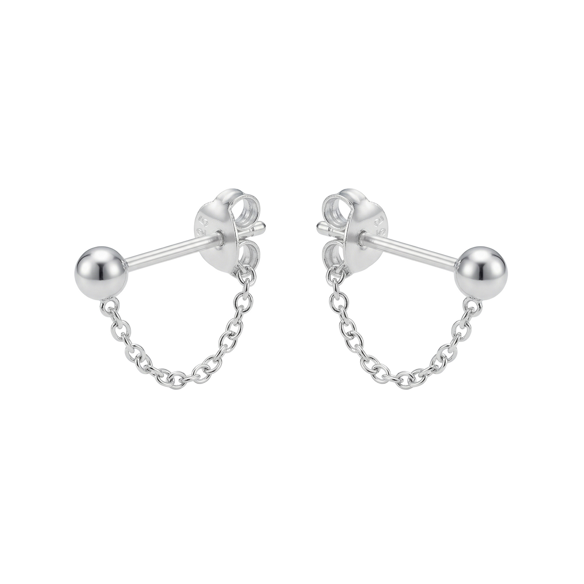 Chain Drop Ball Stud Earrings