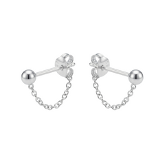 Chain Drop Ball Stud Earrings