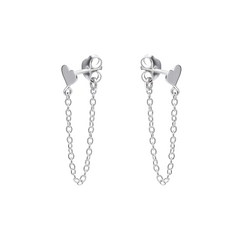 Chain Drop Heart Stud Earrings